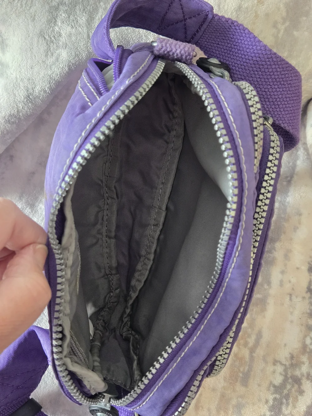 Kipling Purple Convertible Crossbody Waist Pack Belt Bag Monkey Charm